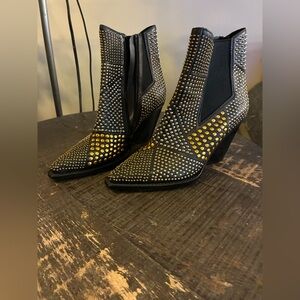 Studded Black & Gold Ankle Boots - Women